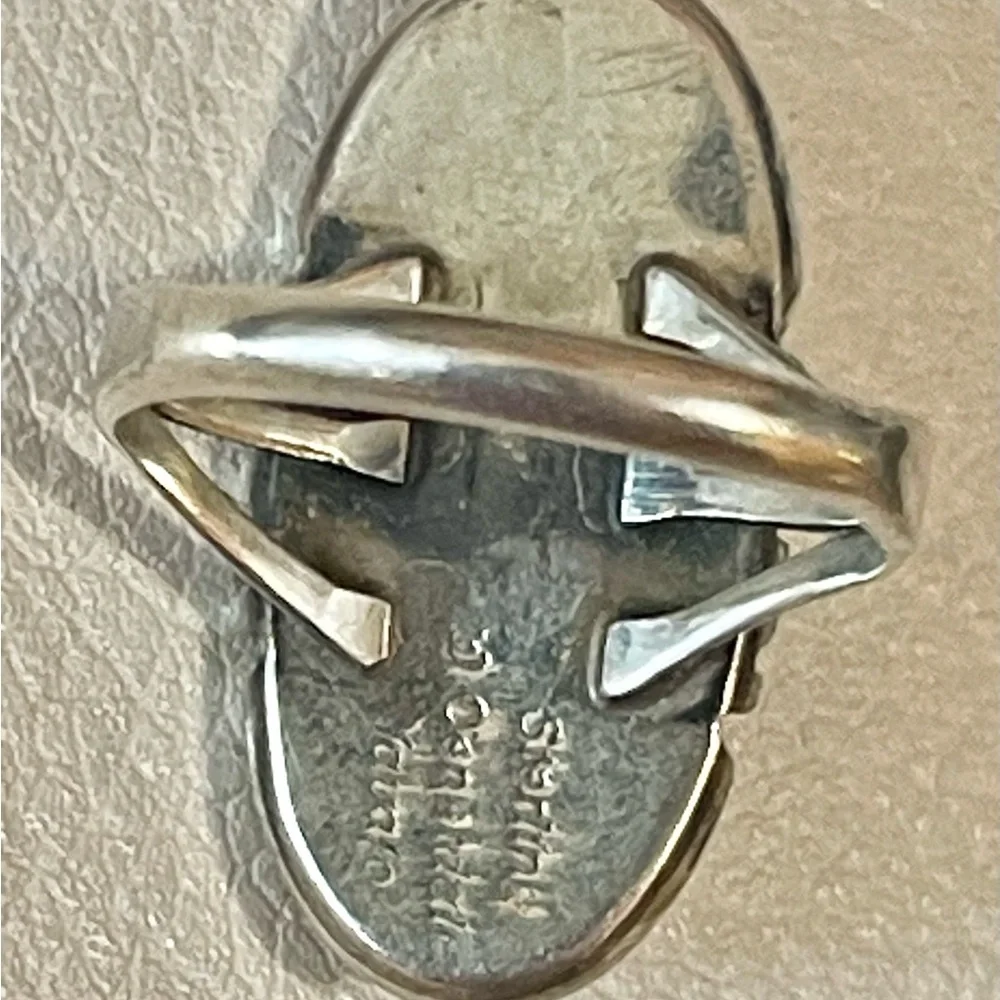VTG Native American Navajo Sterling Silver Malachite Ring Sz 8 8 G Signed